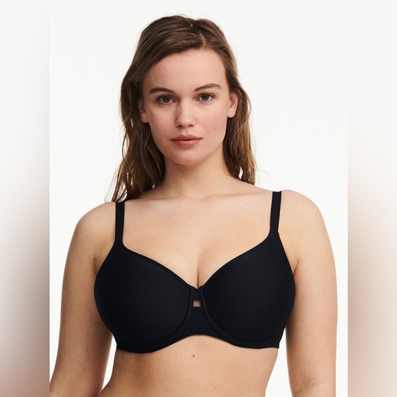 NWT Chantelle Smooth Lines Smoothing Minimizer T-Shirt Bra Black/Nude Blush 34B - Picture 1 of 7